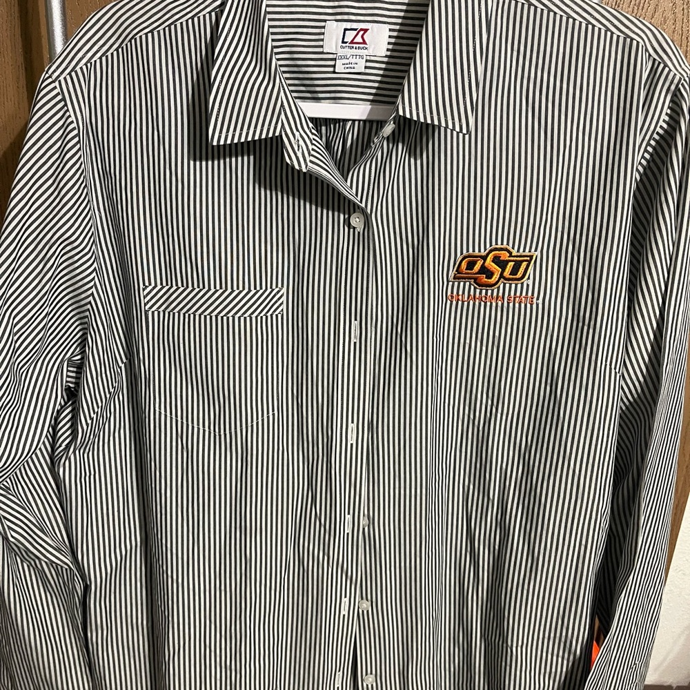OSU black/white striped dress shirt